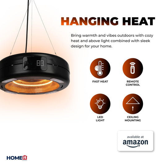 HOME IT viseči zunanji grelec – aluminij, karbonska cev, 1500 W, LED osvetlitev, daljinec