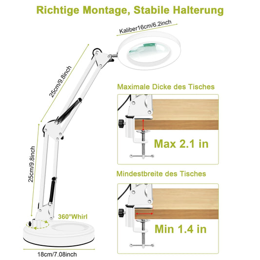 💡LED namizna lupa X10 z lučko, 3 barve, 10 stopenj svetlosti, USB