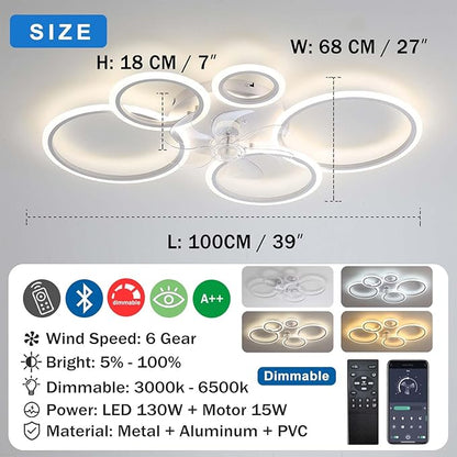 Stropni ventilator z LED osvetlitvijo 130W, 100cm, daljinec, aplikacija