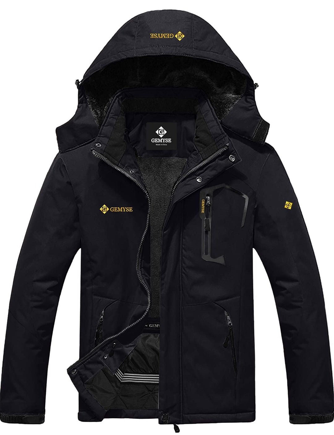 Moška smučarska jakna GEMYSE – vodoodporna topla zimska bunda s kapuco (črna M)
