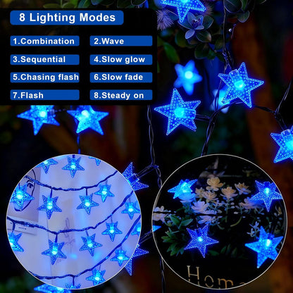 Solarne zunanje LED verige z zvezdicami, 50 LED, 8 načinov