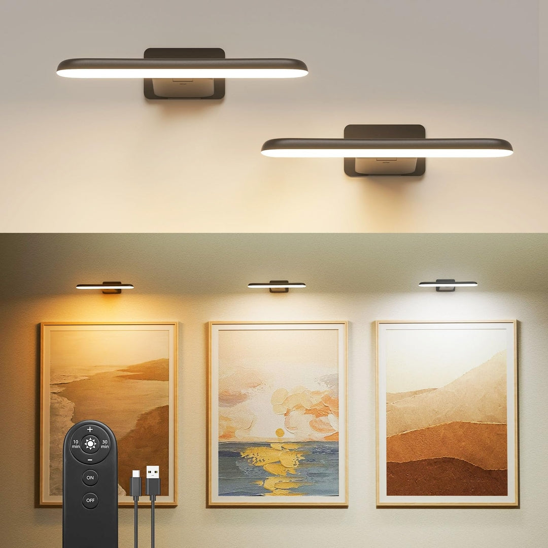 2x FULEN brezžična LED stenska svetilka za slike z daljincem (črna)