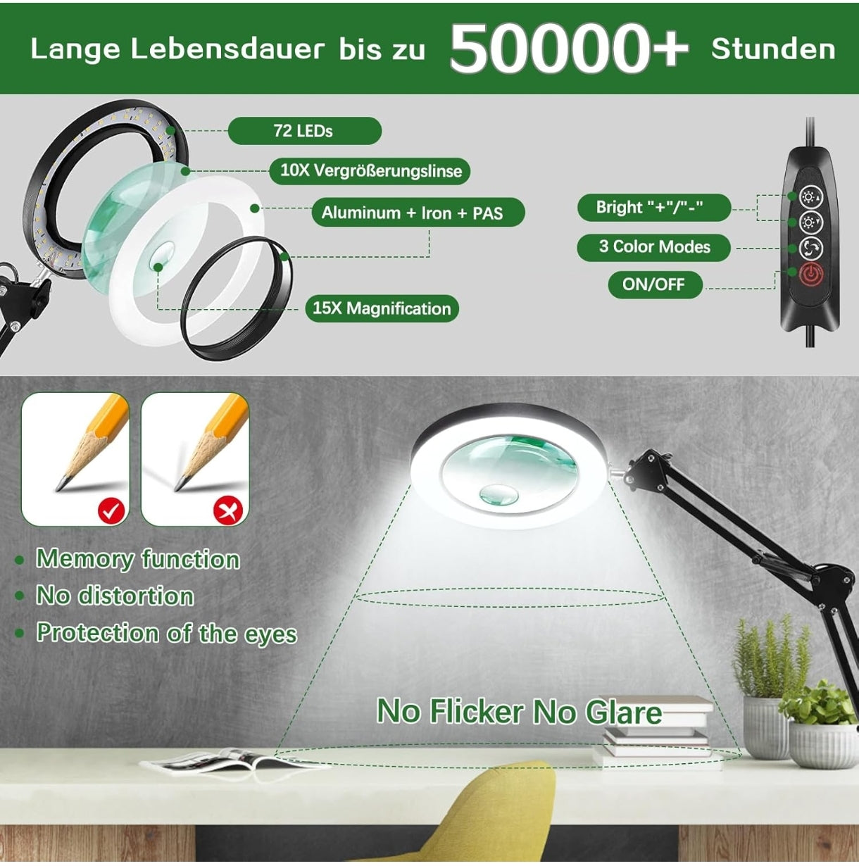 🔎 Namizna lupa z LED osvetlitvijo – 10×/15× povečava