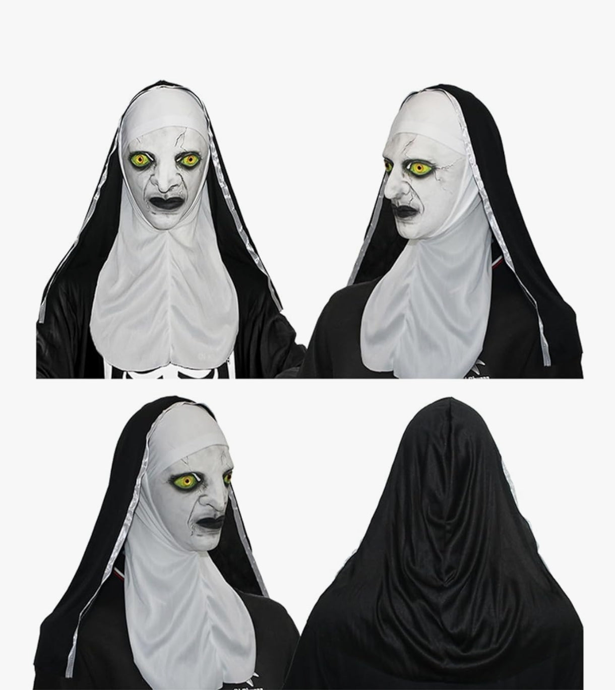 Grozljiva pustna maska nune z zelenimi očmi