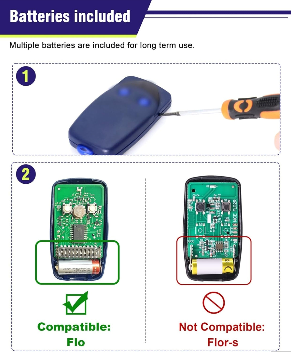 2x Daljinec za garažna vrata NICE FLO1 / FLO2 / FLO4 – 433,92 MHz (2 gumba)