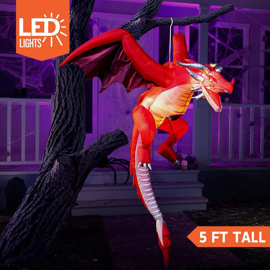 JOIEDOMI napihljiv LED zmaj – dekoracija za notranjo/zunanjo uporabo, 1,5 m