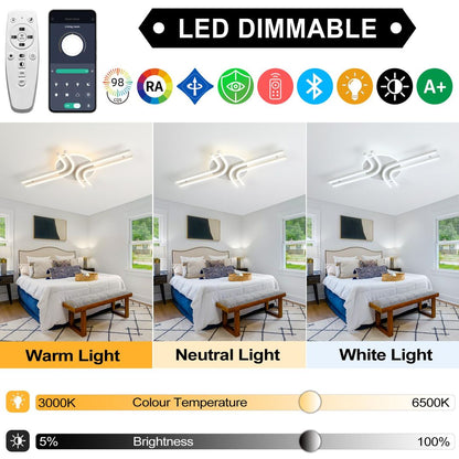 LED stropna luč 32W, 3200lm, 3000-6500K, daljinec, aplikacija, 70cm - bela