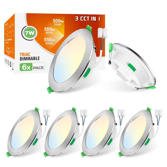 💡6x Alusso LED recessed light 7W (113mm) – white/nickel