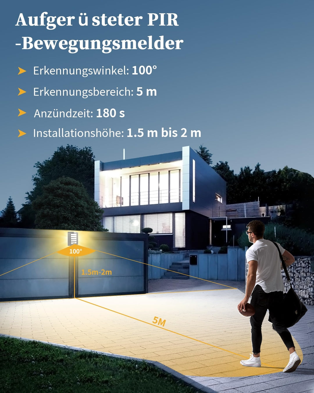 Set 2 zunanjih svetilk z detektorjem gibanja, IP44, nerjaveče jeklo z 2x 12W LED žarnicama E27 (3000K)