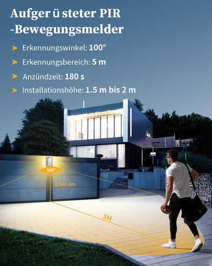 Set 2 zunanjih svetilk z detektorjem gibanja, IP44, nerjaveče jeklo z 2x 12W LED žarnicama E27 (3000K)