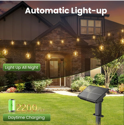 💡 Solar string lights 15 m – 25+1 LED G40, USB + solar charging