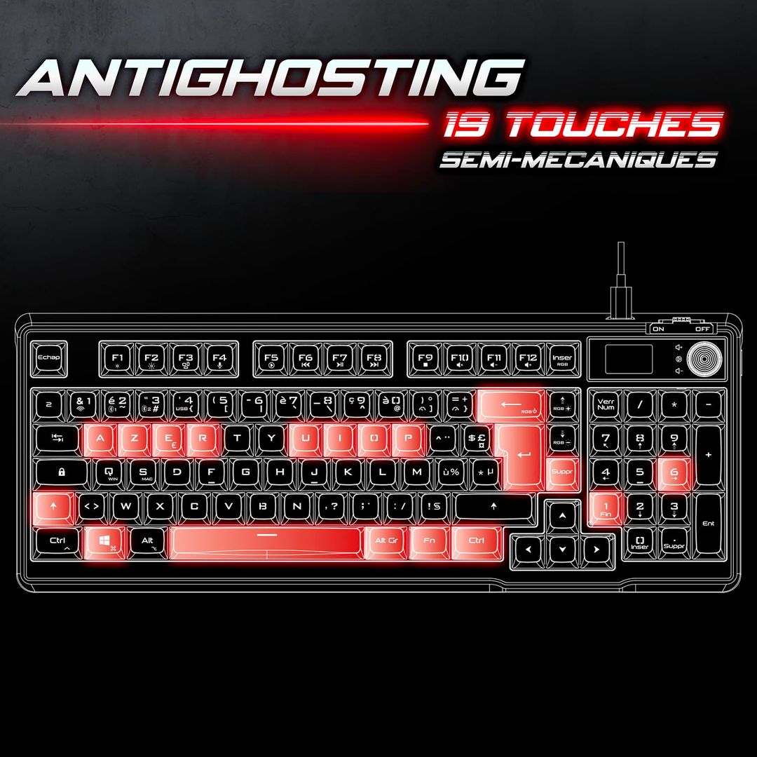 Brezžična gaming tipkovnica Elite K60 – RGB, LCD zaslon, 3-načini povezave