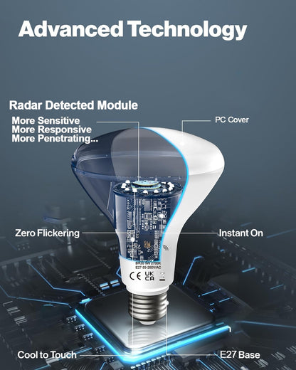 KOOYWAN BR30 pametna LED žarnica z radar senzorjem gibanja (2 kosa) – 9W, toplo bela 2700K