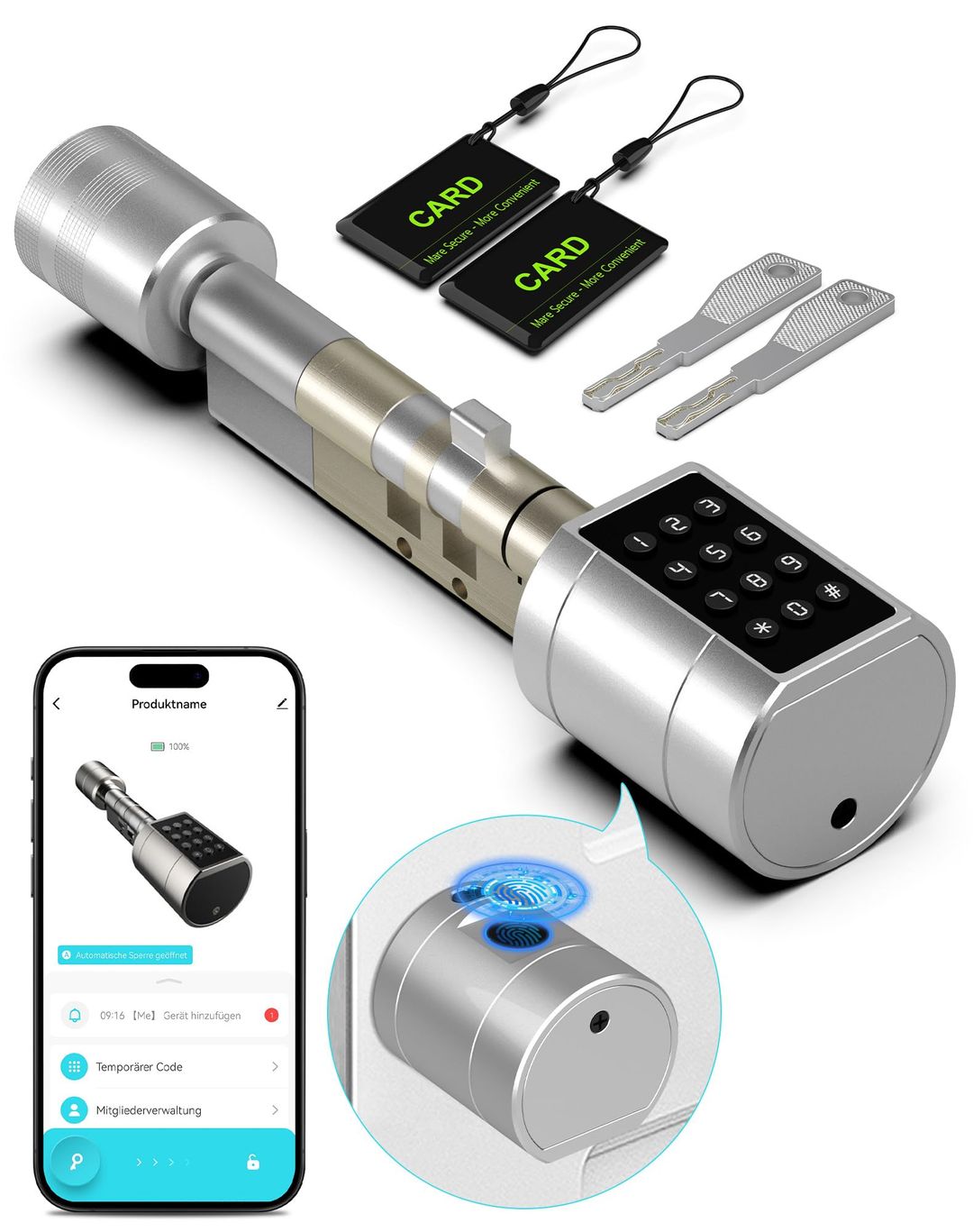 Pametna ključavnica za vrata Eseesmart s prstnim odtisom, kodo in RFID - naklikaj.si