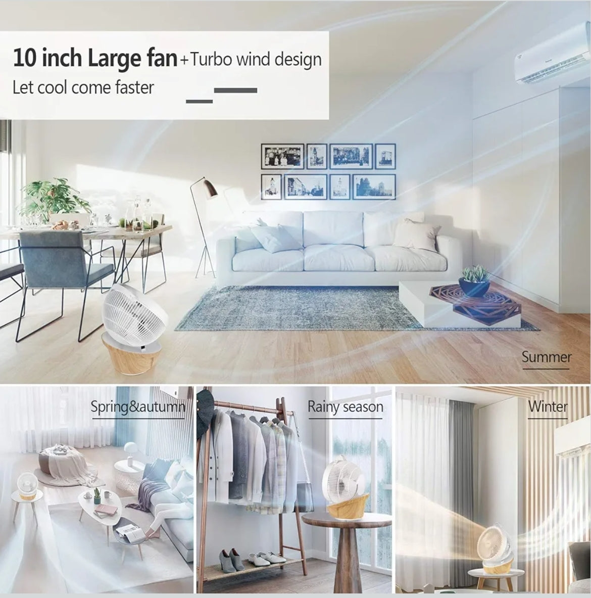 4UMOR profesionalni namizni krožni ventilator FS04 – tih, 12 hitrosti, daljinec, 3D oscillacija, za 30m²