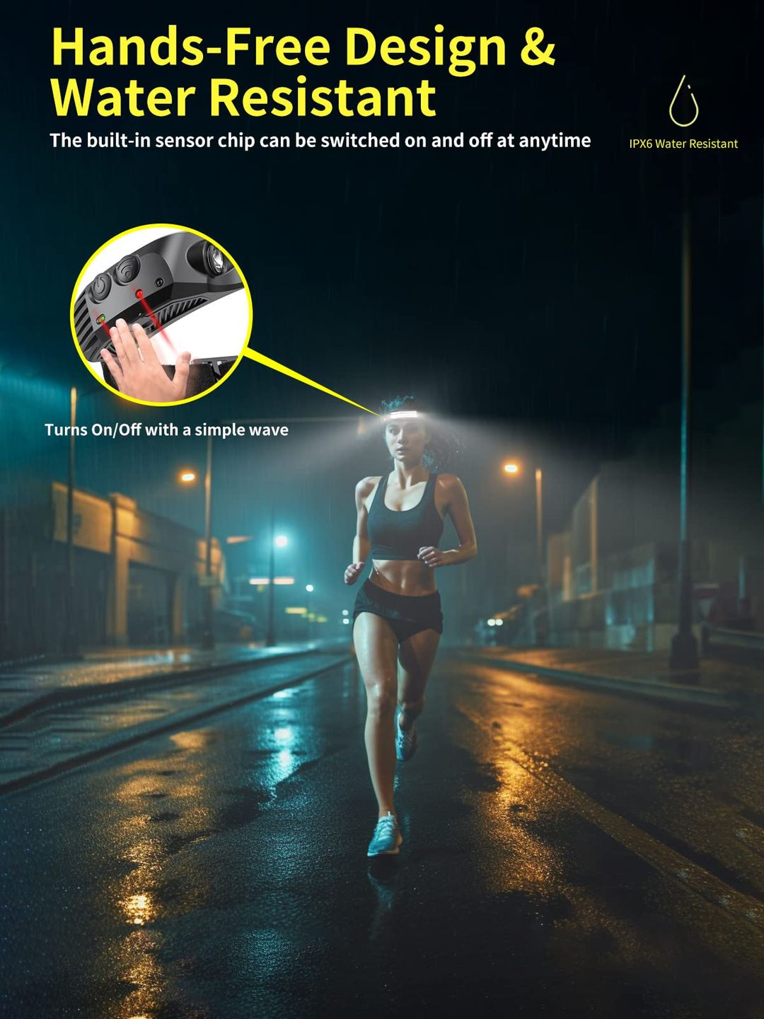 Polnilna naglavna svetilka Smiling Shark z 230° širokim snopom - naklikaj.si