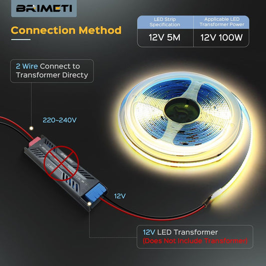 5m BRIMETI COB LED trak 12V 320 LED/m 8mm samolepilni gibljiv IP20 - nevtralno bela