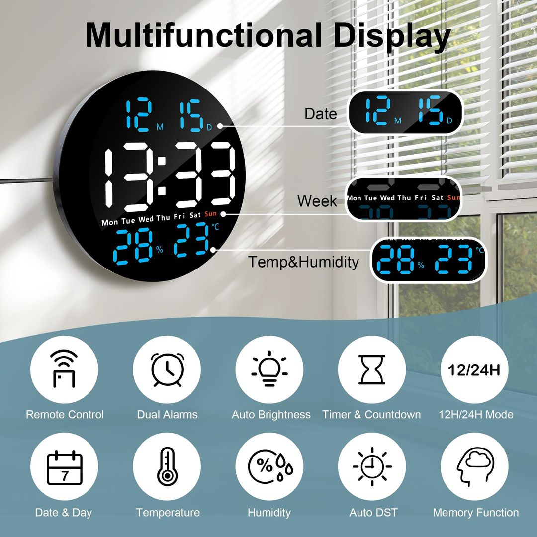 Digitalna stenska ura Lafocuse z 10-palčnim LED zaslonom