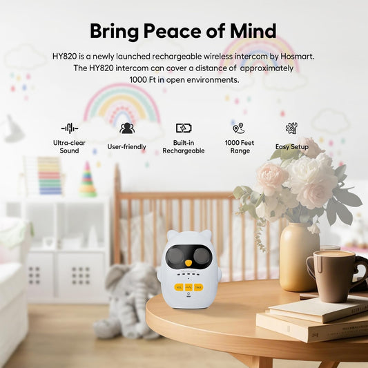 🍼 Polnilni avdio baby monitor / domači interkom – set 3 postaj, doseg 300m