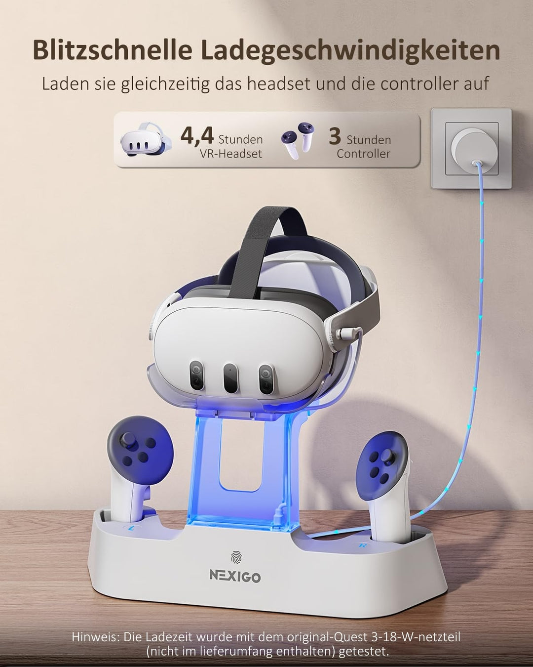 NexiGo polnilna postaja za Oculus Quest 3 – magnetni priklop, hkratno polnjenje