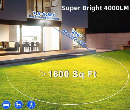 Vodoodporen Zofo LED reflektor s senzorjem gibanja (4000LM, 5000K, IP65, 230V) na črni okrogli osnovi z nastavljivimi pravokotnimi paneli. Znamka Naklikaj.si.