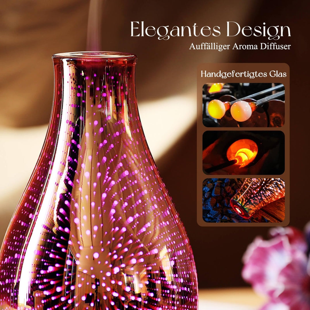 Aroma difuzor iz ročno pihanega stekla – 100 ml, 7 barv LED osvetlitve - rose gold