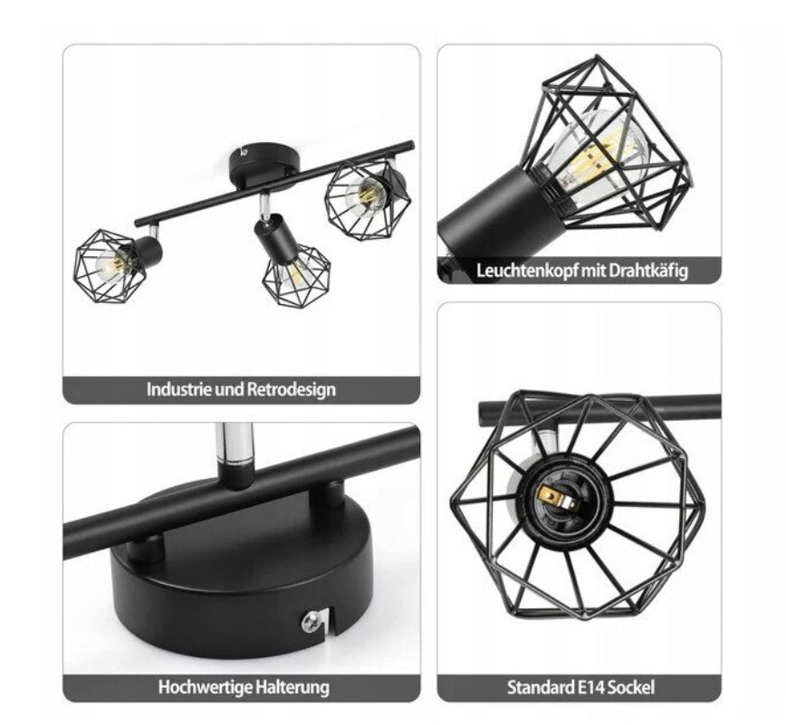 Stropna/stenska svetilka s tremi reflektorji + 3x LED žarnica 6W, 6500K - naklikaj.si
