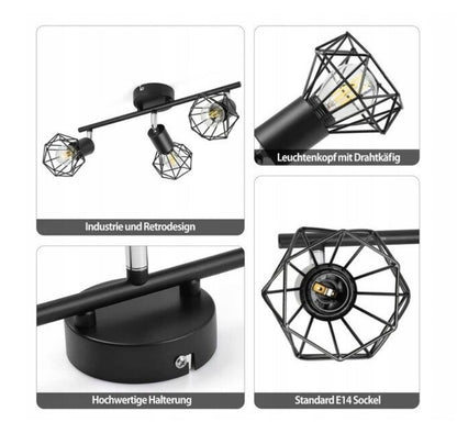 Stropna/stenska svetilka s tremi reflektorji + 3x LED žarnica 6W, 6500K - naklikaj.si