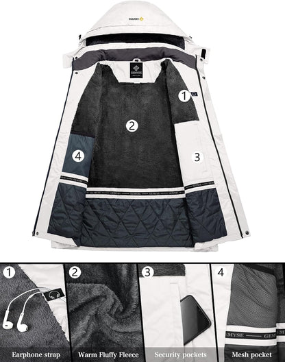 Moška zimska smučarska jakna GEMYSE – vodoodporna, topla bunda s kapuco (bela, XXL)