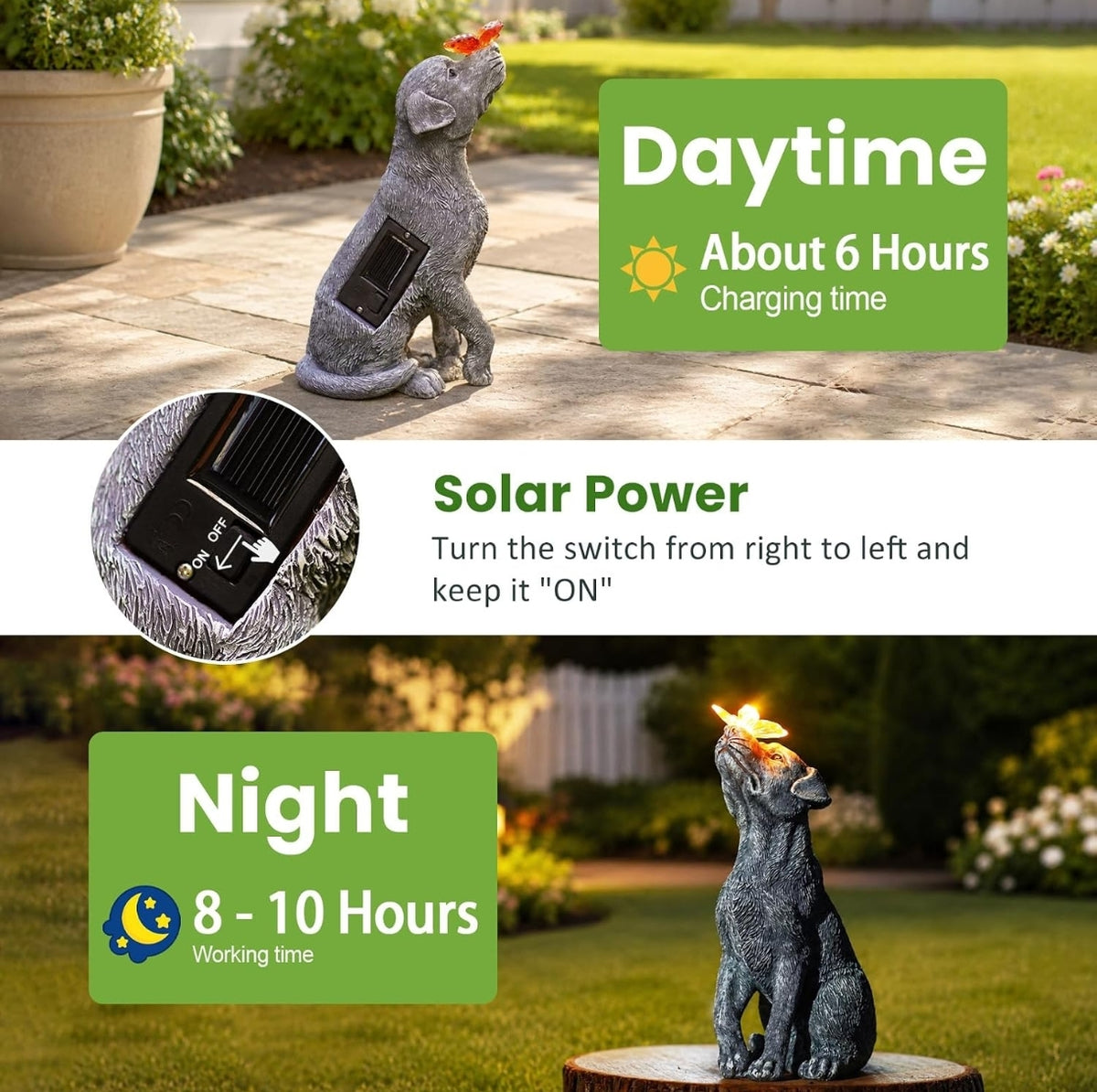 Solarna LED svetilka v obliki kužka z metuljem