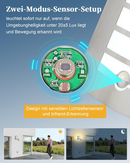 Set 2 zunanjih svetilk z detektorjem gibanja, IP44, nerjaveče jeklo z 2x 12W LED žarnicama E27 (3000K)