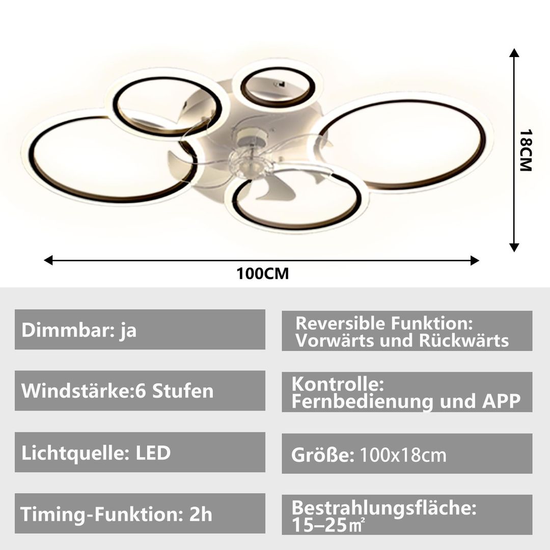 LED stropni ventilator z lučjo 80W, 100 cm - črn