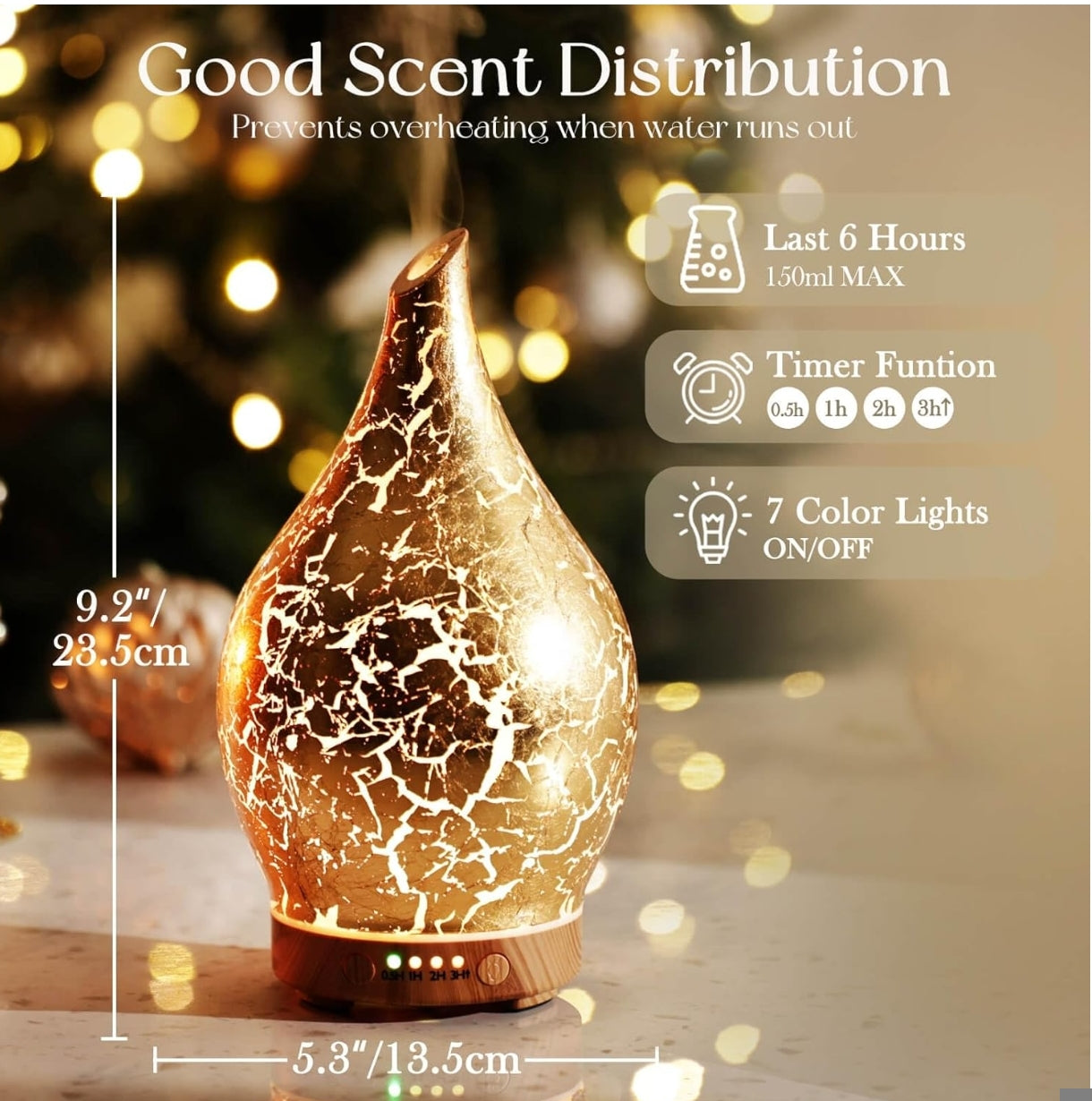 PORSEME 3D Aroma Difuzor 150 ml – stekleni ultrazvočni difuzor z LED osvetlitvijo