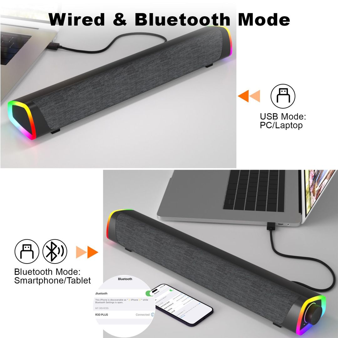 Računalniški bluetooth + USB zvočnik Sound Bar z RGB osvetlitvijo