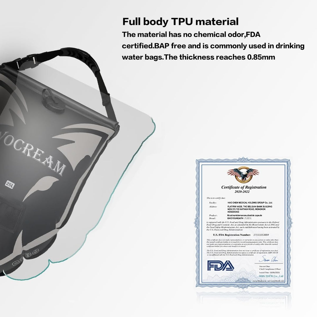 Solarna kamp tuš vreča WOCREAM – 25 L, prikaz temperature