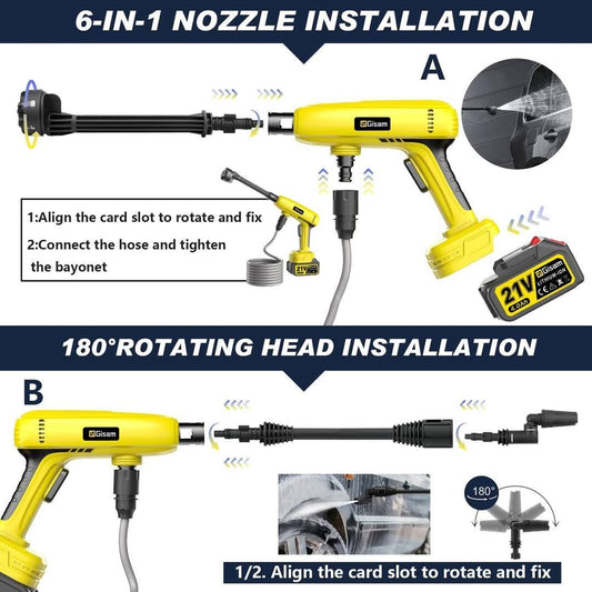 💦 Akumulatorski visokotlačni čistilec GISAM 21V - 60 bar, 2x baterija 4000mah, brezkrtačni motor - naklikaj.si