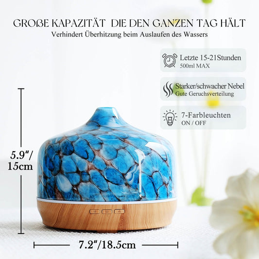 PORSEME aroma difuzor/vlažilec 500 ml – stekleni, ultrazvočni, LED osvetlitev