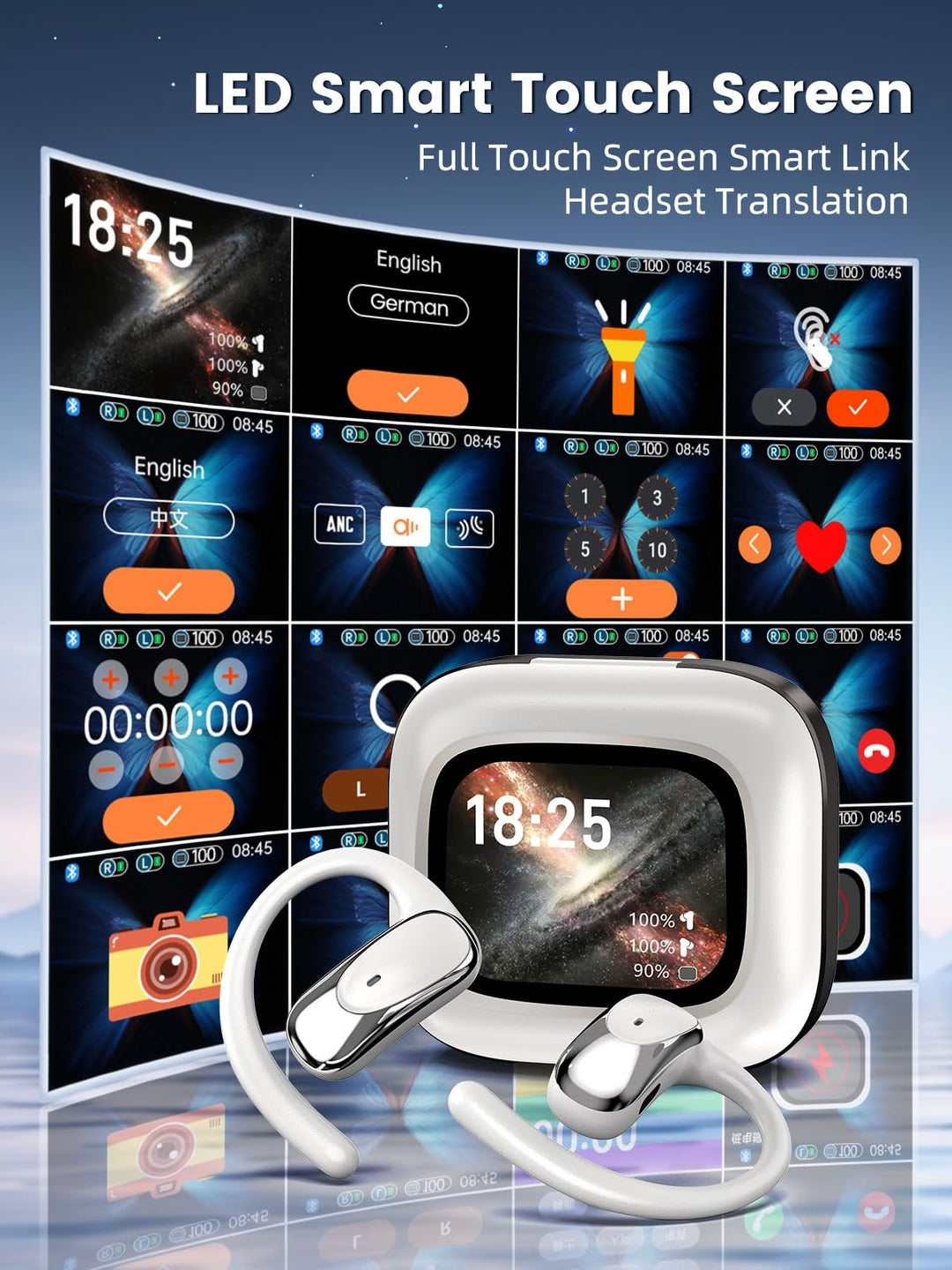 AI prevajalne slušalke z touchscreen zaslonom– 149 jezikov, BT 5.4