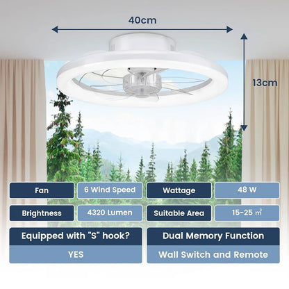 Stropna LED luč z ventilatorjem in daljincem, Wi-Fi, 48W