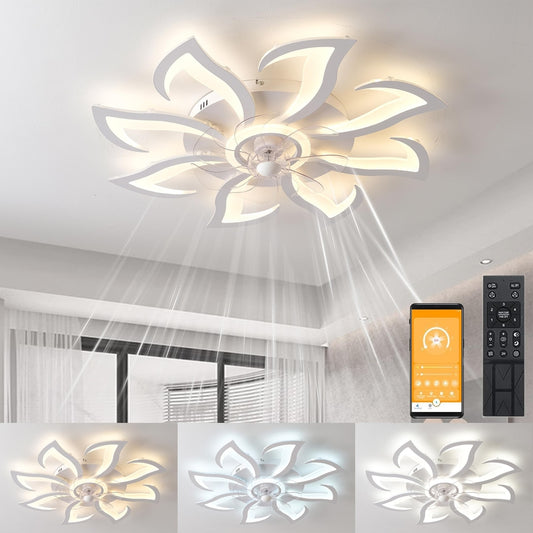 LED stropna svetilka z ventilatorjem – 80 cm, cvetni dizajn, daljinsko upravljanje, aplikacija
