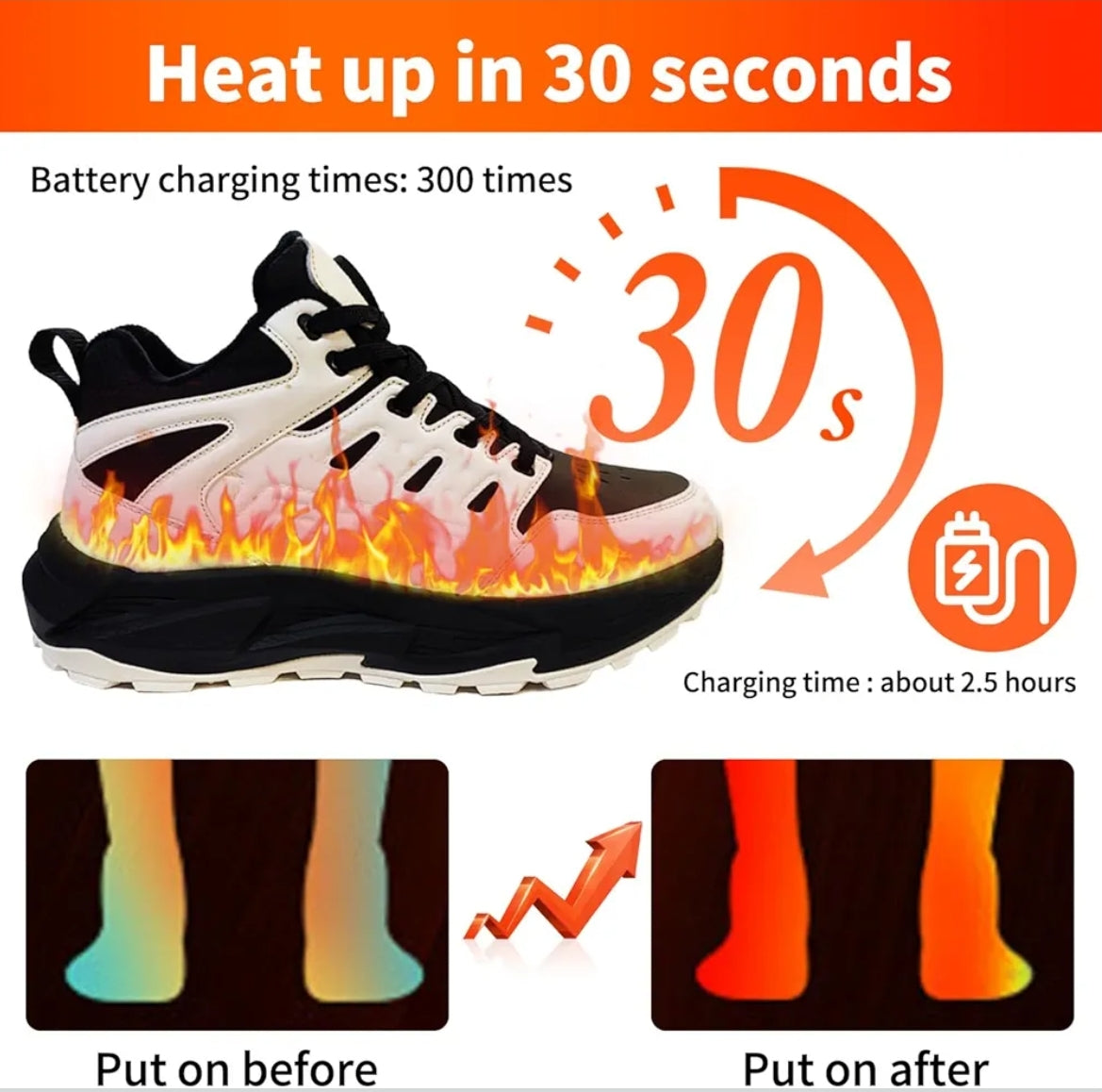 JINPURGON ogrevani zimski pohodni čevlji – vgrajena baterija, polnjenje USB (črni, beli, črni & beli)