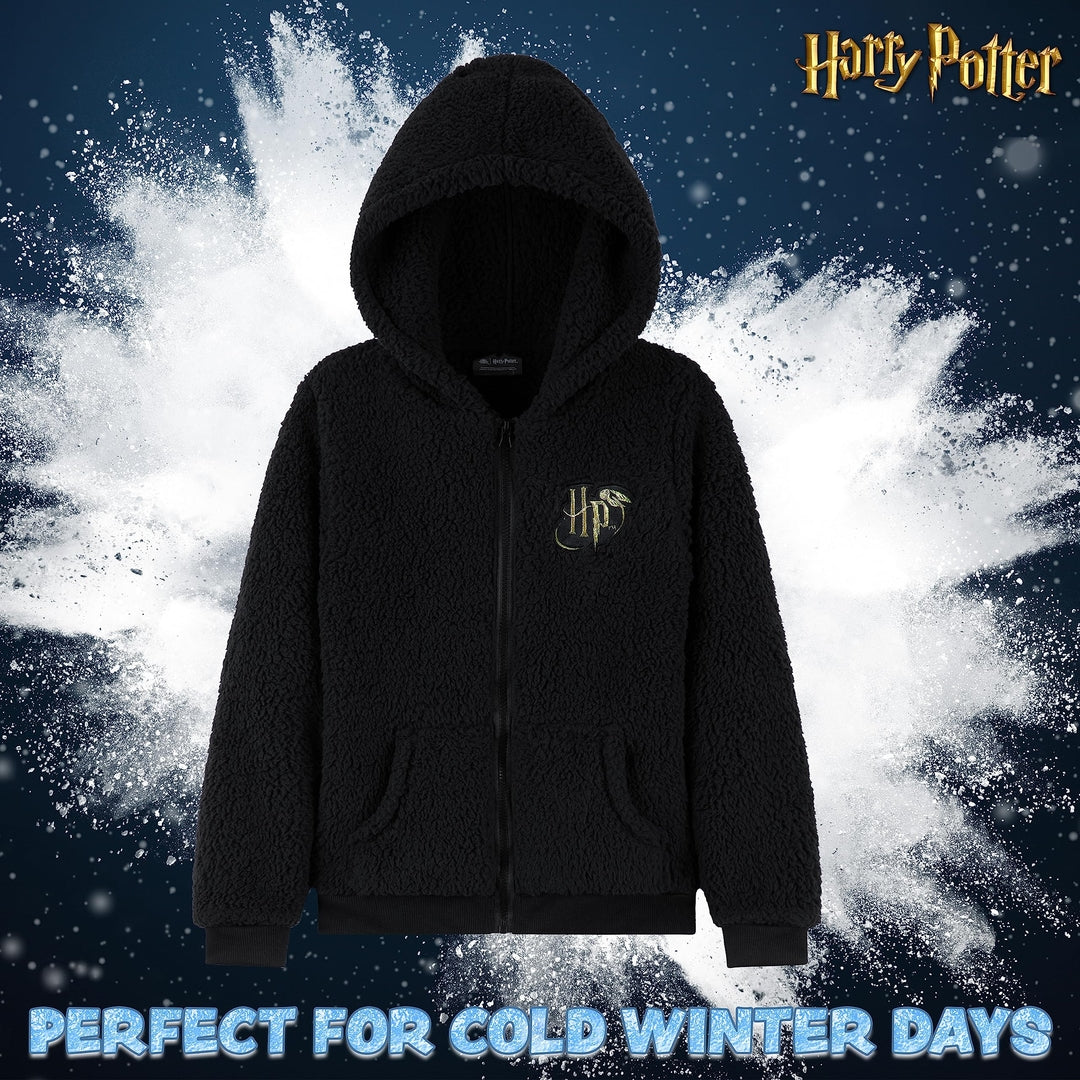 Original Harry Potter Teddy Fleece Hoodie – mehka črna jopa s kapuco (M - 15–16 let)