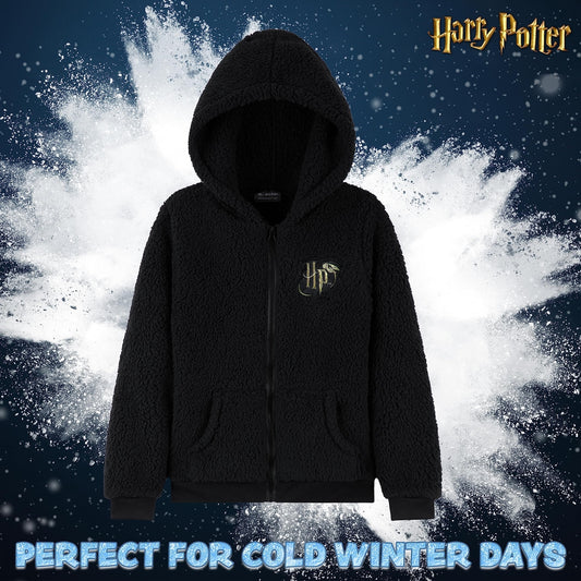 Original Harry Potter Teddy Fleece Hoodie – mehka črna jopa s kapuco (M - 15–16 let)