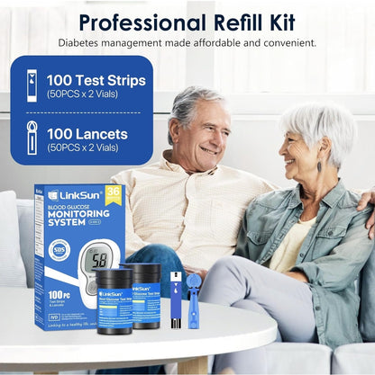 🩸 LinkSun komplet za merjenje glukoze v krvi, 100x test – G425-3
