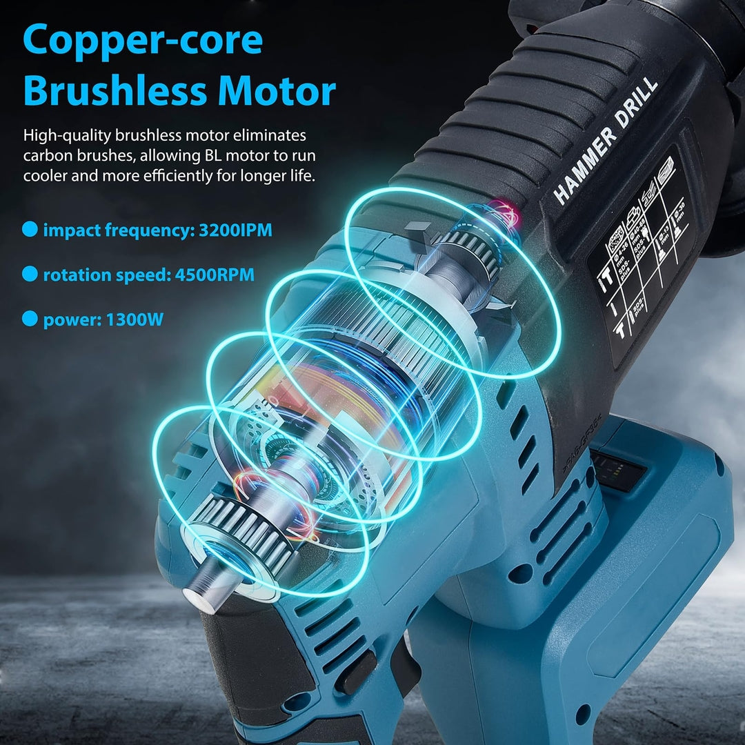 UMELEE baterijski udarni vrtalnik – 4500 RPM, 1300W, brezkrtačni motor, združljiv z Makita 18V baterijo