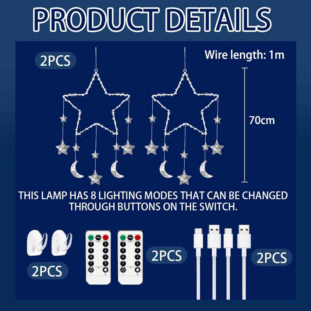 Božične LED lučke z zvezdami in lunami, z daljincem, baterije ali USB (2 kosa v paketu)