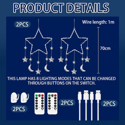 Božične LED lučke z zvezdami in lunami, z daljincem, baterije ali USB (2 kosa v paketu)