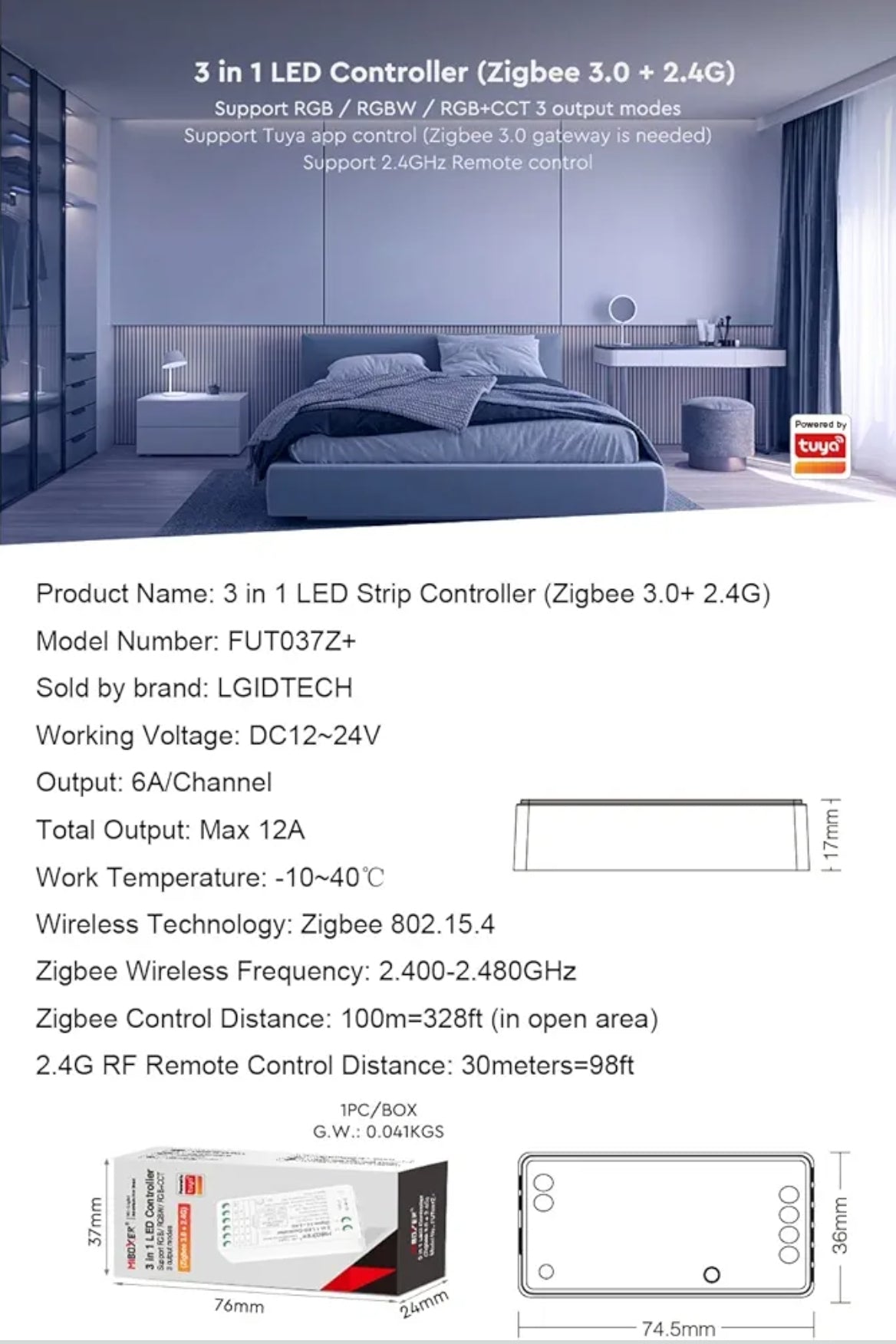MiBOXER FUT037Z+ 3 v 1 LED krmilnik (Zigbee 3.0 + 2.4 GHz)