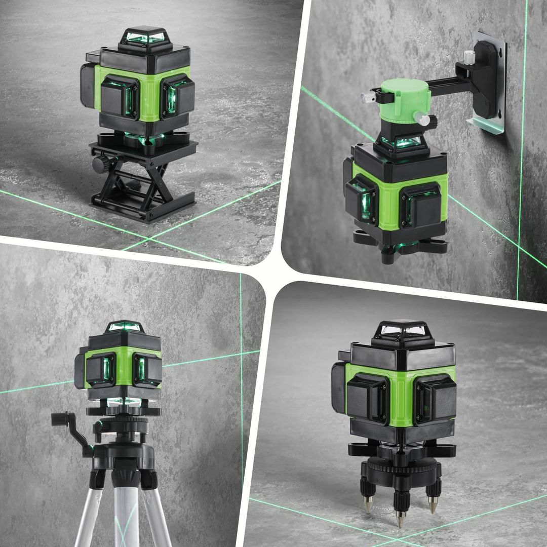Gradbeni laser 4x360° z zelenim žarkom, 16-linijski s teleskopskim stativom + 2x baterija 2400mah, garancija - naklikaj.si