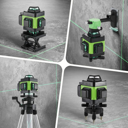 Gradbeni laser 4x360° z zelenim žarkom, 16-linijski s teleskopskim stativom + 2x baterija 2400mah, garancija - naklikaj.si